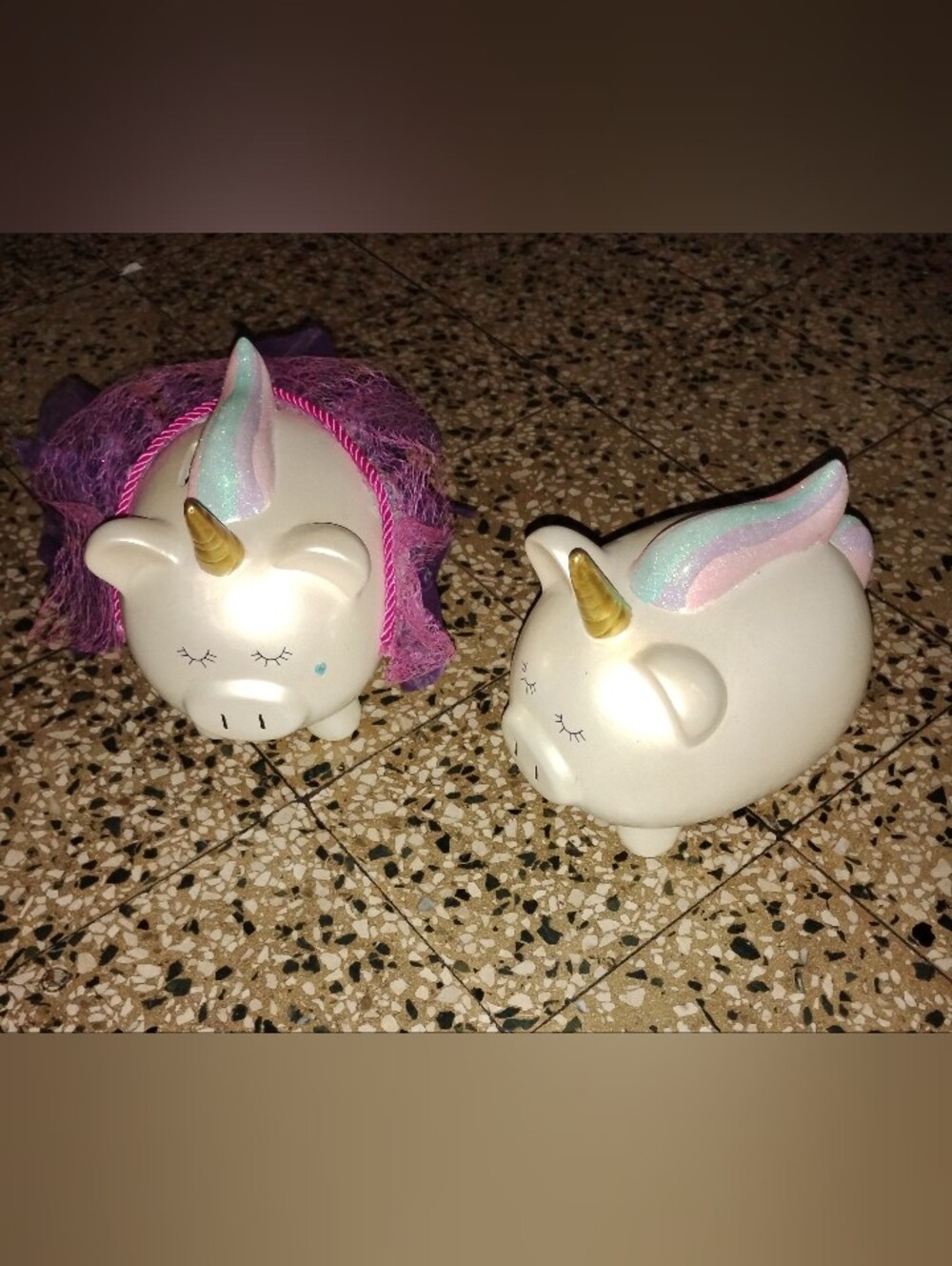 Ceramic White Unicorn Piggy Bank with Pastel Mane and Gold Horn